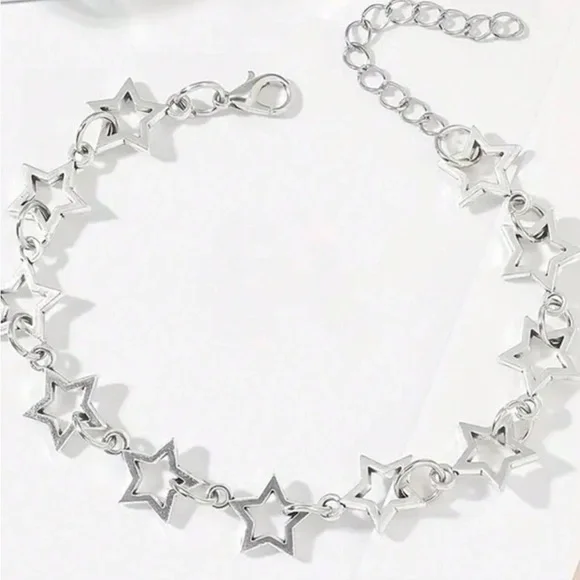 Silver Star Link Bracelet with Adjustable Chain - Picture 1 of 1